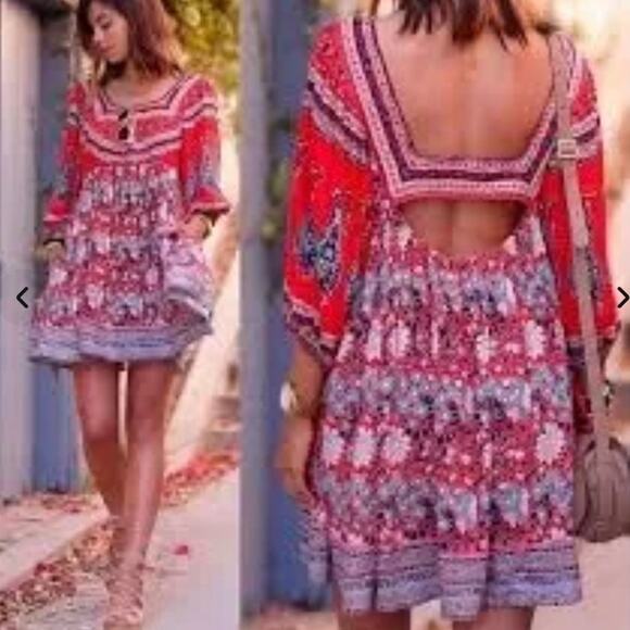 new with tag Free people size Large boho Bohemia Red Patterned woman's Dress - Picture 1 of 14